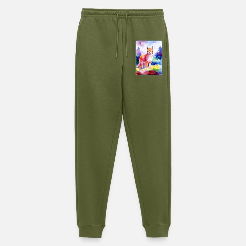Luchs im Bergwald (Aquarell) - Männer Premium Bio Jogginghose - Khaki
