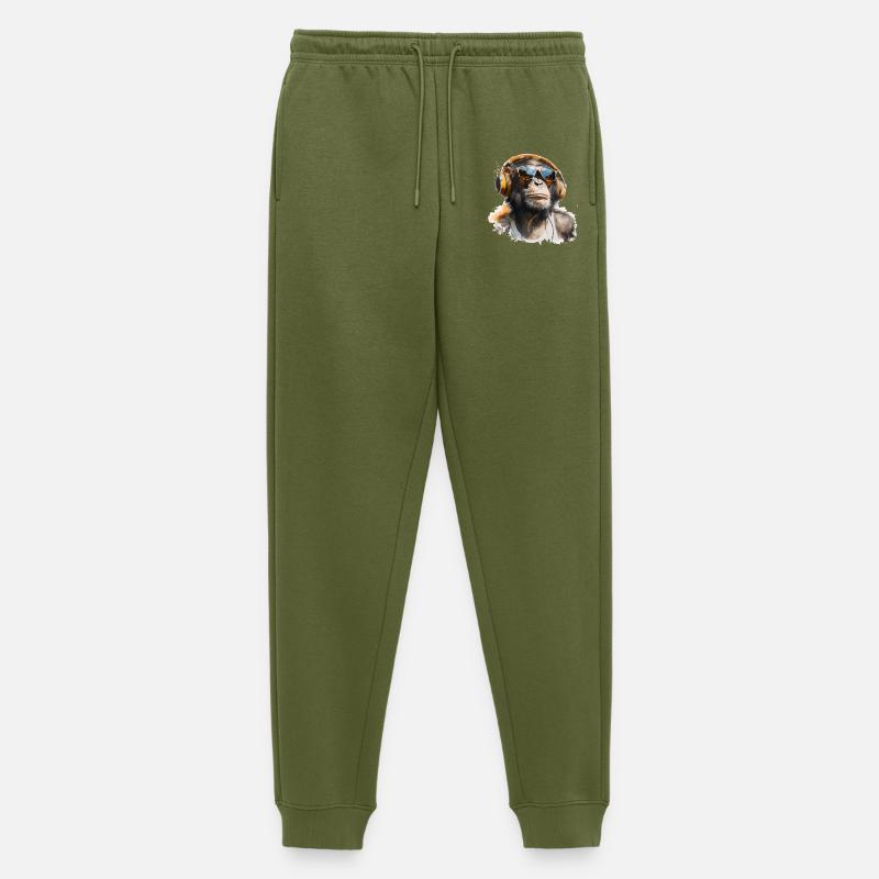 Cooler Affe mit Kopfhörer und Sonnenbrille - Männer Premium Bio Jogginghose - Khaki