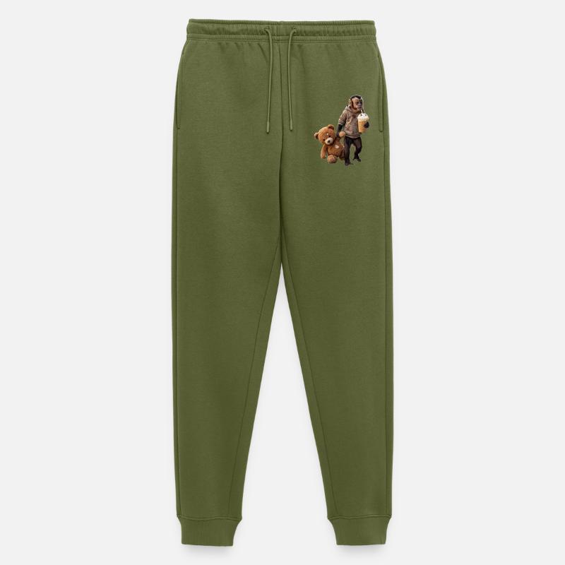 Affe Teddybär Eiskaffee Motiv - Männer Premium Bio Jogginghose - Khaki