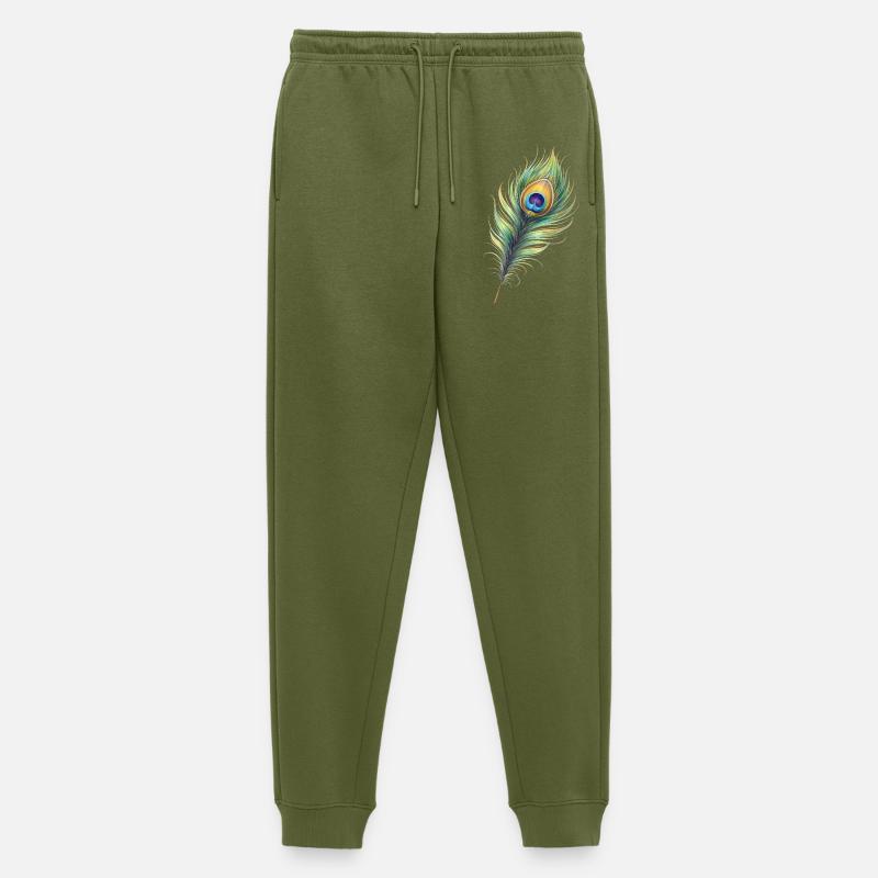 Peacock Feather Illustration Gradient Elegant - Men's Premium Organic Joggers - khaki