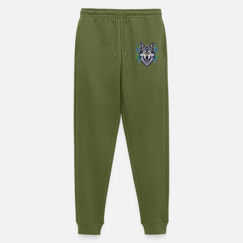 Wolfskopf mit bunten Strahlen - Männer Premium Bio Jogginghose - Khaki