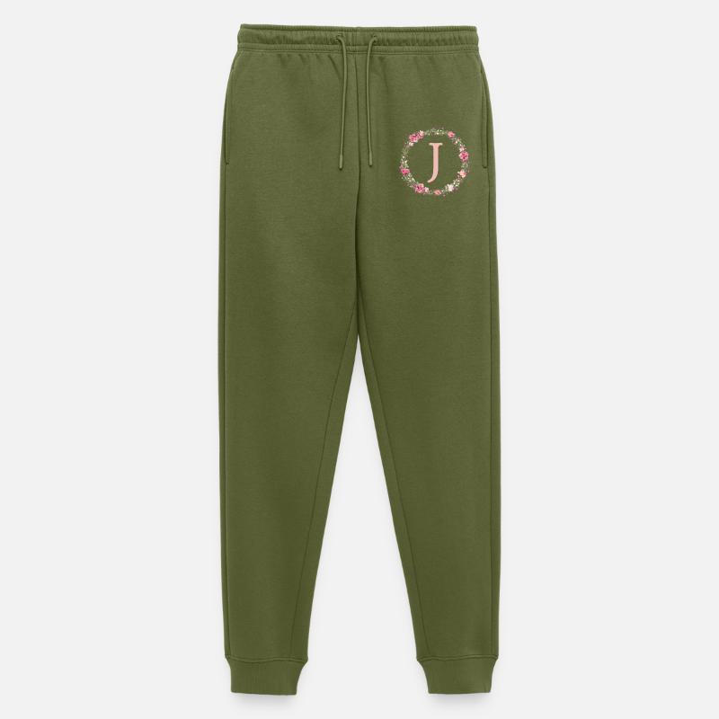 J Monogramm, Blumen-Kranz, personalisierbar - Männer Premium Bio Jogginghose - Khaki