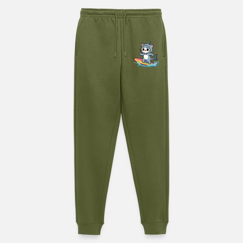 Haikatze auf Regenbogen-Surfbrett - Männer Premium Bio Jogginghose - Khaki