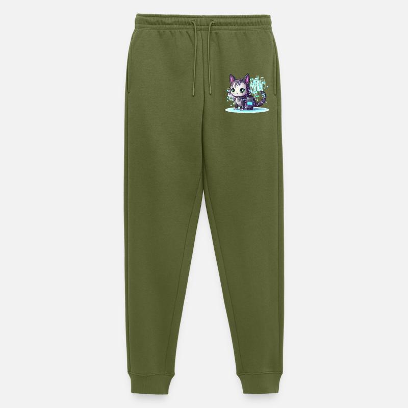 Cyberkatze Neon Pixelzauber - Männer Premium Bio Jogginghose - Khaki