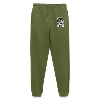 War No More – Sticker Peace & Humanity - Men's Premium Organic Joggers - khaki - Front - Thijin (182cm)