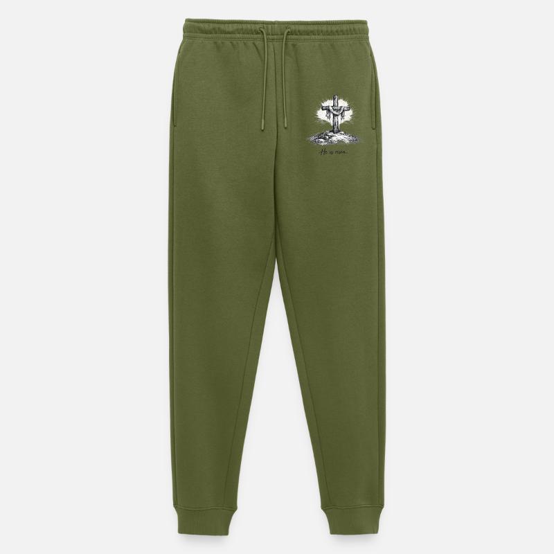 Crucifix He is Risen Easter Jesus - Men's Premium Organic Joggers - khaki