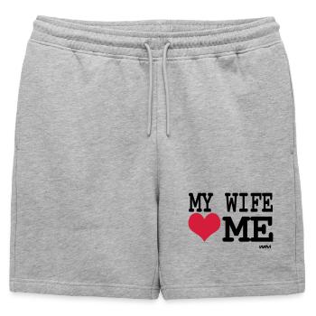 ma femme m'aime par wam - Short de survêtement homme premium - gris chiné - Devant - AI Model Male 178 light (178cm)