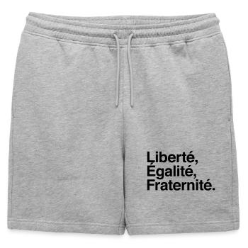 Liberté Egalité Fraternité - Devise République - Short de survêtement homme premium - gris chiné - Devant - AI Model Male 178 light (178cm)