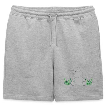 Hippopotame sur Prairie - Short de survêtement homme premium - gris chiné - Devant - AI Model Male 178 light (178cm)