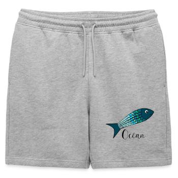 OCEAN. MER. ECOLOGIE. SARDINE. POISSON. - Short de survêtement homme premium - gris chiné - Devant - AI Model Male 178 light (178cm)