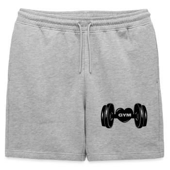 Fitness GYM Dumbbel Gewicht mit Herz - Männer Premium Organic Sweatshorts - Grau meliert - Vorne - AI Model Male 178 light (178cm)