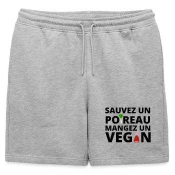 végan humour, végétarien - Short de survêtement homme premium - gris chiné - Devant - AI Model Male 178 light (178cm)