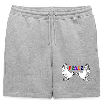 Two white doves of peace with colored text PEACE - Mens' Premium Organic Sweatshorts - heather grey - Front - AI Model Male 178 light (178cm)