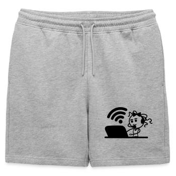 Fille ou femme heureuse sur ordinateur portable wifi - Short de survêtement homme premium - gris chiné - Devant - AI Model Male 178 light (178cm)