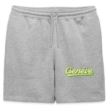 Genève Retro Script Lime - Short de survêtement homme premium - gris chiné - Devant - AI Model Male 178 light (178cm)