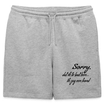 Désolé d’être en retard... J’ai vu un chien * - Short de survêtement homme premium - gris chiné - Devant - AI Model Male 178 light (178cm)