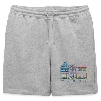 Werne, rangée de maisons colorées sur le marché, quartier d’Unna, Rhénanie-du-Nord-Westphalie - Short de survêtement homme premium - gris chiné - Devant - AI Model Male 178 light (178cm)