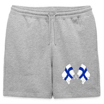 Two flags of Finland crossed - Mens' Premium Organic Sweatshorts - heather grey - Front - AI Model Male 178 light (178cm)