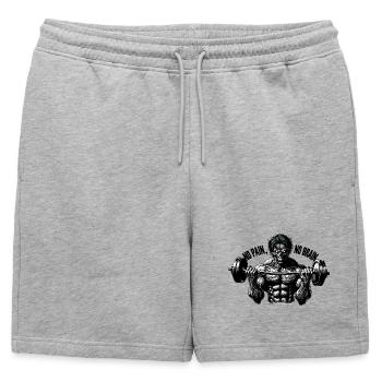 Muscular Zombie - "No Pain, No Brain - Mens' Premium Organic Sweatshorts - heather grey - Front - AI Model Male 178 light (178cm)