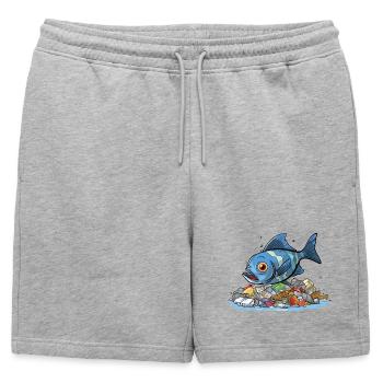 Poisson dans une chemise plastique de pollution marine - Short de survêtement homme premium - gris chiné - Devant - AI Model Male 178 light (178cm)