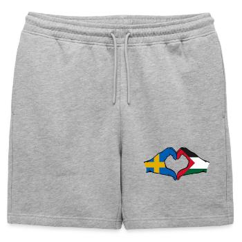 Forme de coeur Suède Palestine avec mains - Short de survêtement homme premium - gris chiné - Devant - AI Model Male 178 light (178cm)