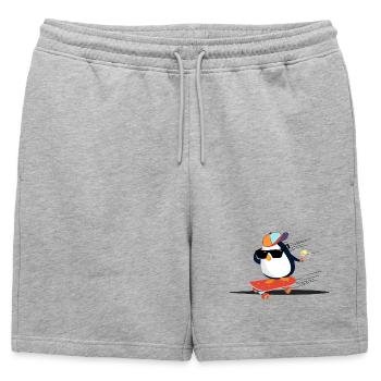 Pingouin cool sur planche à roulettes - Short de survêtement homme premium - gris chiné - Devant - AI Model Male 178 light (178cm)