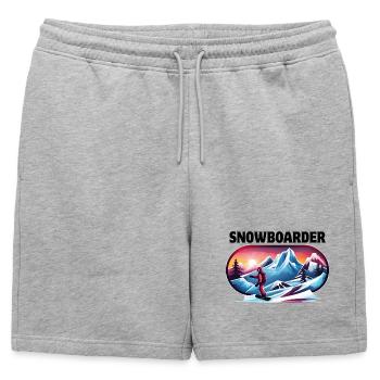 ski, snowboard, station de ski, snowboarder - Short de survêtement homme premium - gris chiné - Devant - AI Model Male 178 light (178cm)