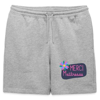 MAÎTRESSE. MAITRE. MERCI. MERCI MAÎTRESSE - Short de survêtement homme premium - gris chiné - Devant - AI Model Male 178 light (178cm)