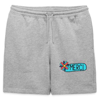 MAÎTRESSE. MAITRE. MERCI. MERCI MAÎTRESSE - Short de survêtement homme premium - gris chiné - Devant - AI Model Male 178 light (178cm)