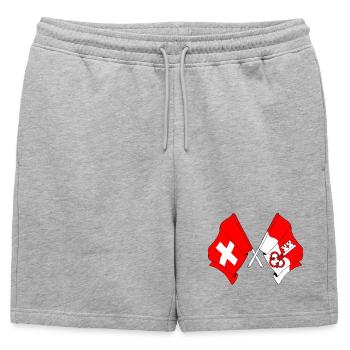 Schweiz-Flagge und Obwaldner Flagge - Männer Premium Organic Sweatshorts - Grau meliert - Vorne - AI Model Male 178 light (178cm)