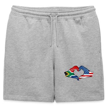 Afrique du Sud États-Unis drapeau mains forme de coeur utilisé - Short de survêtement homme premium - gris chiné - Devant - AI Model Male 178 light (178cm)