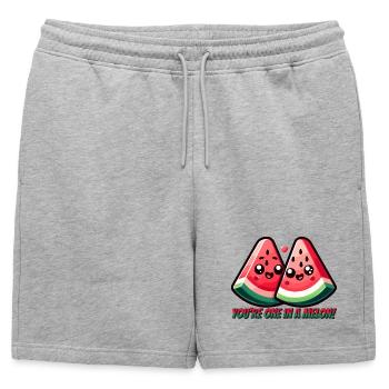 Süßes Melonen Design - One in a Melon - Männer Premium Organic Sweatshorts - Grau meliert - Vorne - AI Model Male 178 light (178cm)