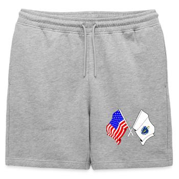 Flagge der USA und des Bundesstaates Massachusetts gekreuzt - Männer Premium Organic Sweatshorts - Grau meliert - Vorne - AI Model Male 178 light (178cm)