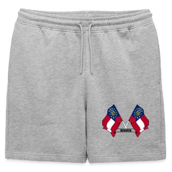 Zwei Flaggen mit dem Text GEORGIEN - Männer Premium Organic Sweatshorts - Grau meliert - Vorne - AI Model Male 178 light (178cm)