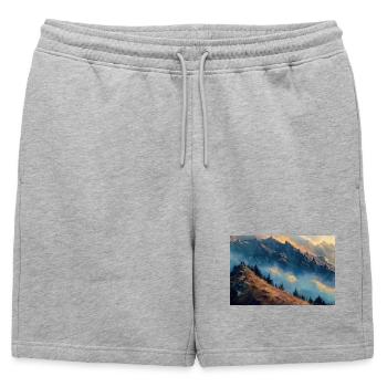 Poster Illustration Paysage de Montagne - Short de survêtement homme premium - gris chiné - Devant - AI Model Male 178 light (178cm)