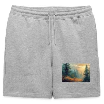 Poster Illustration Paysage de Forêt - Short de survêtement homme premium - gris chiné - Devant - AI Model Male 178 light (178cm)