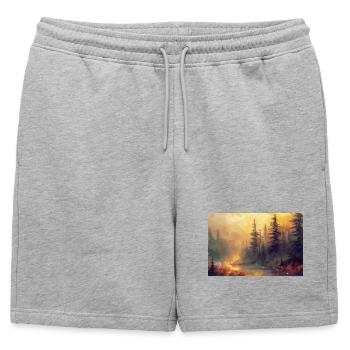 Poster Illustration Paysage de Forêt - Short de survêtement homme premium - gris chiné - Devant - AI Model Male 178 light (178cm)