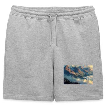 Poster Illustration Paysage de Montagne - Short de survêtement homme premium - gris chiné - Devant - AI Model Male 178 light (178cm)