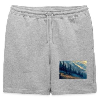 Poster Illustration Paysage de Montagne - Short de survêtement homme premium - gris chiné - Devant - AI Model Male 178 light (178cm)