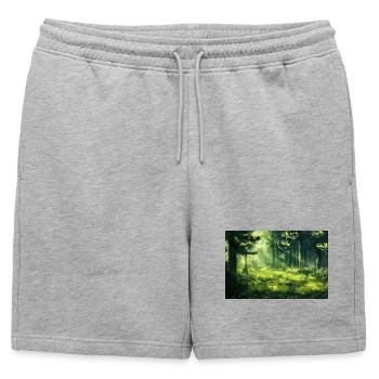 Poster Illustration Paysage de Forêt - Short de survêtement homme premium - gris chiné - Devant - AI Model Male 178 light (178cm)