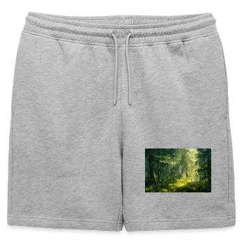 Poster Illustration Paysage de Forêt - Short de survêtement homme premium - gris chiné - Devant - AI Model Male 178 light (178cm)
