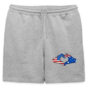États-Unis, Australie, drapeau, main, forme de coeur - Short de survêtement homme premium - gris chiné - Devant - AI Model Male 178 light (178cm)