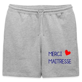 MAÎTRESSE. MAITRE. MERCI. MERCI MAÎTRESSE - Short de survêtement homme premium - gris chiné - Devant - AI Model Male 178 light (178cm)