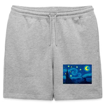 La Nuit (scrutée) - Short de survêtement homme premium - gris chiné - Devant - AI Model Male 178 light (178cm)