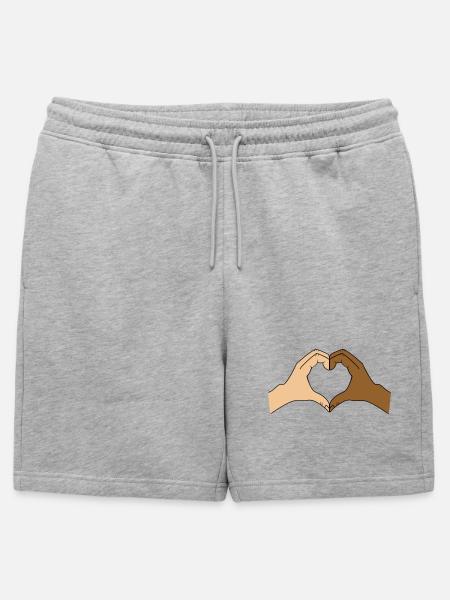 Coloured heart hand motif - customisable - Mens' Premium Organic Sweatshorts - heather grey