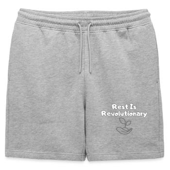 Le repos, c’est le pouvoir – Selfcare & Mental Health Statemen - Short de survêtement homme premium - gris chiné - Devant - AI Model Male 178 light (178cm)