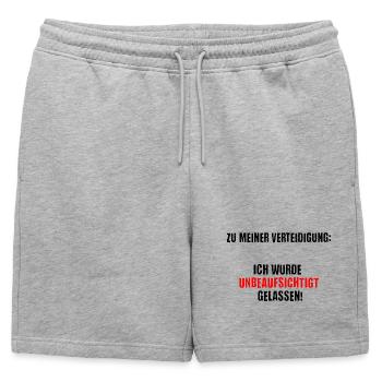 Laissé sans surveillance, avertissement sur le t-shirt - Short de survêtement homme premium - gris chiné - Devant - AI Model Male 178 light (178cm)