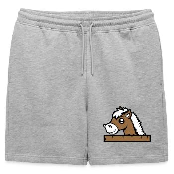 horse hidden behind fence wooden wall stable door - Mens' Premium Organic Sweatshorts - heather grey - Front - AI Model Male 178 light (178cm)