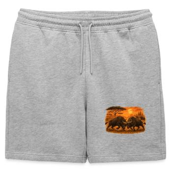 Bataille de Buffles – Puissance Sauvage. - Short de survêtement homme premium - gris chiné - Devant - AI Model Male 178 light (178cm)