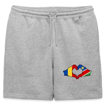 Drapeau de la Roumanie et de la Namibie en forme de cœur - Short de survêtement homme premium - gris chiné - Devant - AI Model Male 178 light (178cm)